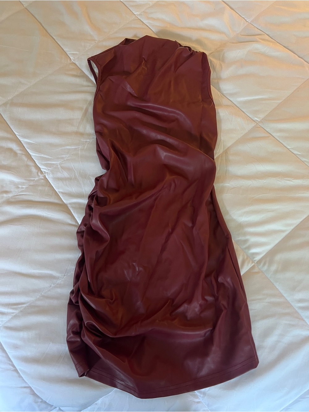 Missguided Faux Leather Dress in Burgundy